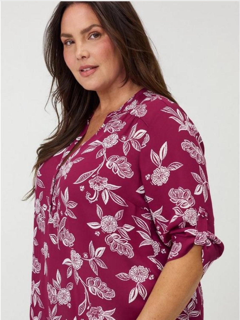 Torrid Harper Georgette 3/4 Sleeve Blouse Size 00 (10) Thrill Floral Purple NWT - Picture 2 of 7